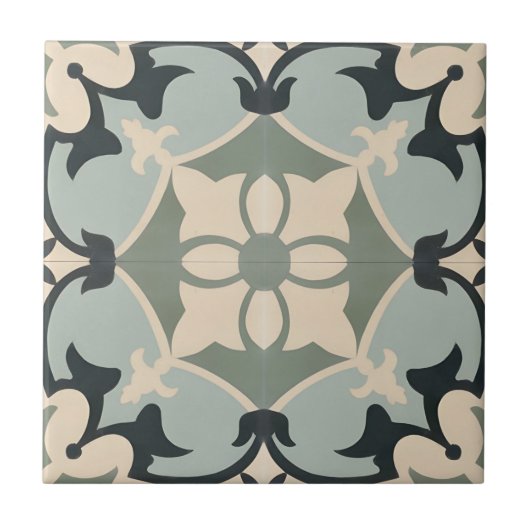 Carreau motif floral moderne tuiles portugaises (Devant)