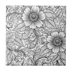 Carreau Motif floral monochrome chic de luxe (3)