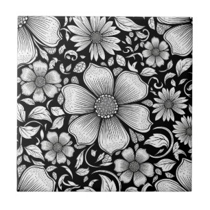 Carreau Motif floral monochrome chic de luxe (6)