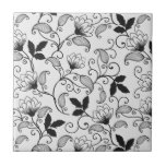 Carreau Motif floral noir de personnaliser<br><div class="desc">Motif floral noir de personnaliser. Changez la couleur d'arrière - plan.</div>