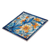 Carreau Motif floral - orange et bleu (Côté)
