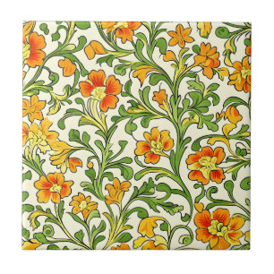 Carreau Motif floral orange et jaune Art Nouveau