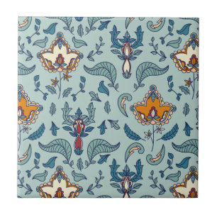 Carreau Motif floral orné sur fond bleu pâle