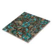 Carreau Motif Floral Paisley - turquoise et doré (Côté)