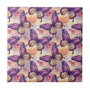 Carreau Motif floral papillon botanique élégant violet