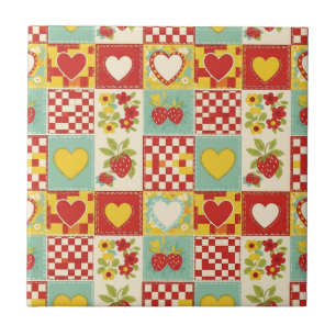 Carreau Motif floral patchwork rétro à la fraise