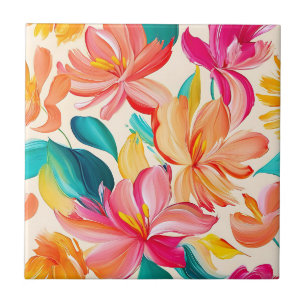Carreau Motif floral peint vibrant
