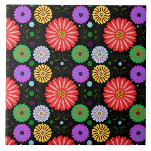 Carreau Motif floral rétro lumineux d'art folklorique colo