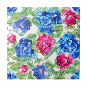 Carreau Motif floral rose et bleu vif joli
