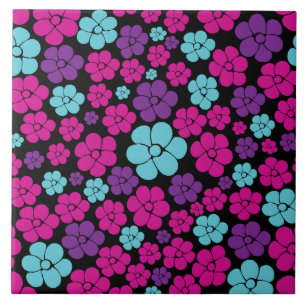 Carreau Motif floral - rose, violet, bleu et noir