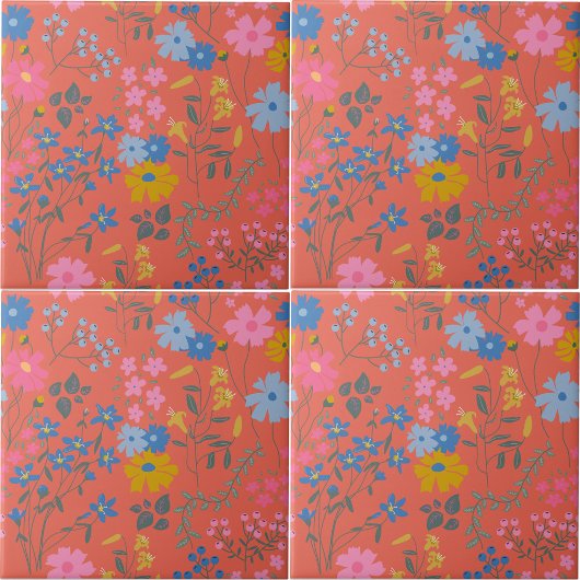 Carreau Motif floral rouge Boho moderne