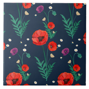 Carreau Motif floral rouge gras et brillant