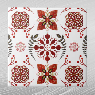 Carreau Motif floral rouge nordique or