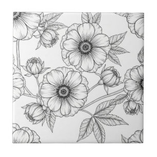 Carreau Motif floral sans couture d'art en ligne minimalis