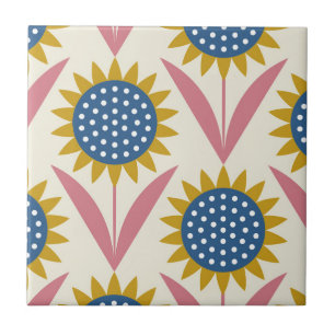 Carreau motif floral scandinave, style rétro, moyen centen