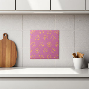 Carreau Motif floral simple violet jaune rétro