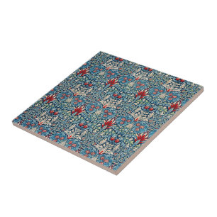 Carreau Motif floral sur fond bleu de feuilles vertes