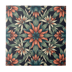 Carreau Motif floral tropical corail sans couture bleu mar