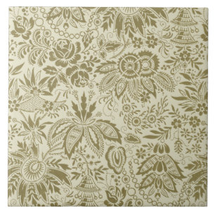 Carreau Motif Floral Vert Sage Antique Damas