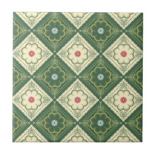 Carreau Motif floral victorien - ivoire et vert