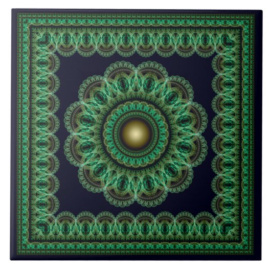 Carreau Motif fractal kaléidoscopique vert (Devant)