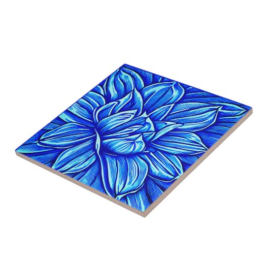 Carreau Motif géant à fleurs Peony en Indigo Blue (Côté)
