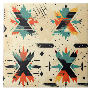 Carreau Motif géométrique abstrait rétro aztèque orange