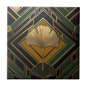 Carreau Motif géométrique Art Déco feuille de Ginkgo or