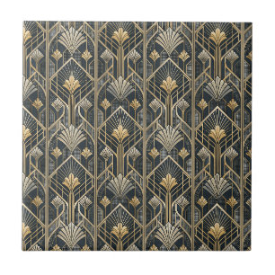 Carreau Motif géométrique Art déco or et charbon noir