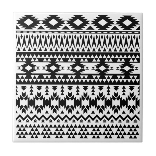 Carreau Motif géométrique Aztec noir et blanc (Devant)