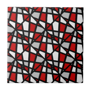 Carreau Motif géométrique blanc noir gris rouge