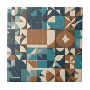 Carreau Motif géométrique bleu foncé, sarcelle, marron et 
