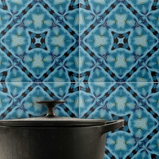 Carreau Motif géométrique complexe bleu doux et Indigo