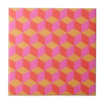 Motif géométrique de cube carré rose orange rétro