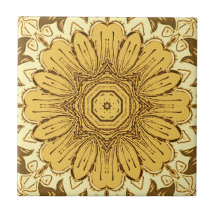 Carreau Motif géométrique de marguerite en or moutarde 