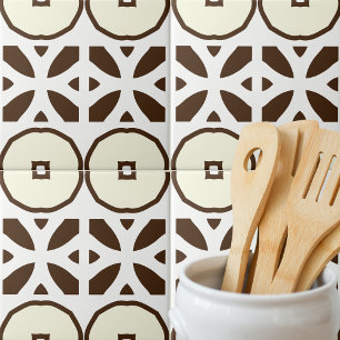 Carreau Motif géométrique en mosaïque blanche et Brown