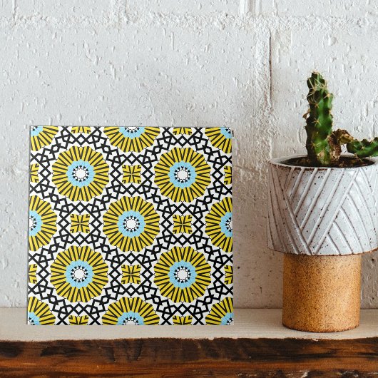 Carreau Motif géométrique en mosaïque jaune bleu noir et b