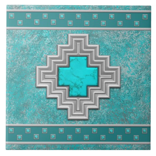 Carreau Motif géométrique en pierre turquoise du sud-ouest (Devant)