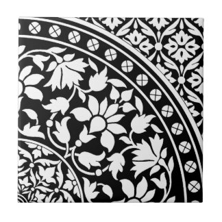 Carreau Motif géométrique floral noir et blanc indien