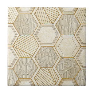 Carreau Motif Géométrique Hexagonal Or Élégant - Marbre