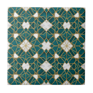Carreau Motif géométrique islamique sarcelle et or marocai