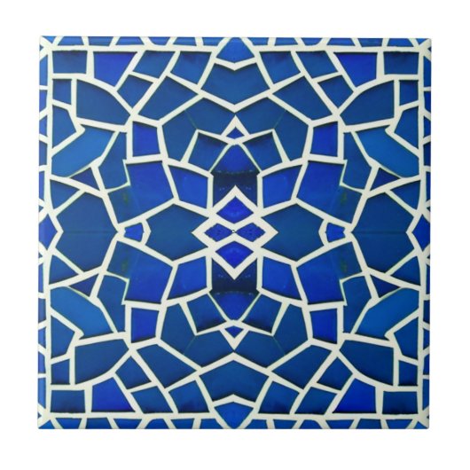 Carreau Motif géométrique marocain en mosaïque bleue (Devant)