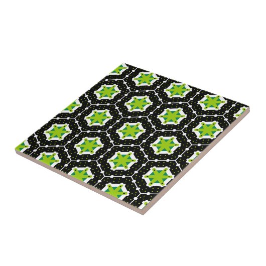 Carreau Motif géométrique noir blanc et vert citron (Côté)