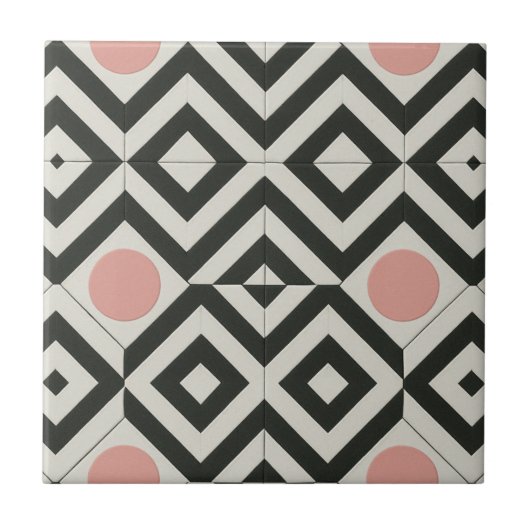 Carreau Motif géométrique noir blanc rose (Devant)
