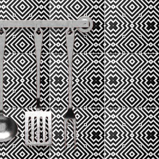 Carreau Motif géométrique noir et blanc dans le style Op A