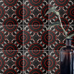 Carreau Motif géométrique orange rouge noir<br><div class="desc">Carrelage décoratif unique avec des ornements géométriques rouges et blancs sur un arrière - plan noir.</div>