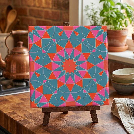 Carreau Motif géométrique turquoise rose et rouge