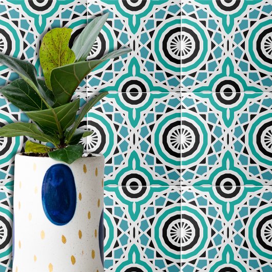 Carreau Motif géométrique turquoise tribal noir et blanc