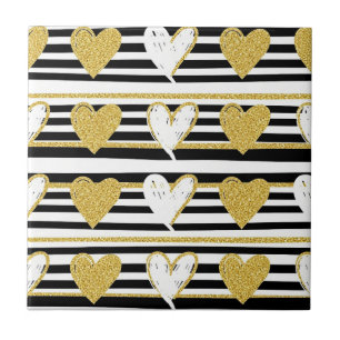 Carreau Motif Glam Cœur Or Rayure Noire (1)