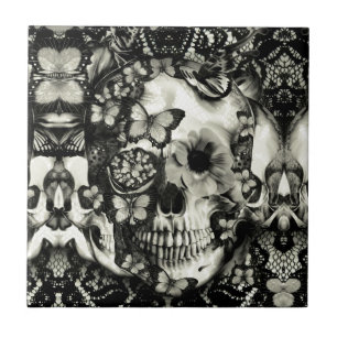 Carreau Motif gothique victorien de crâne de dentelle